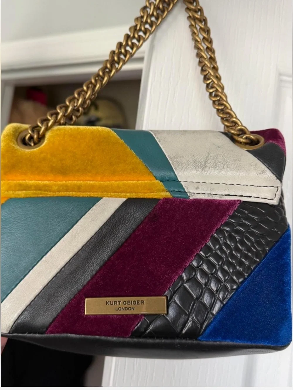 Kurt Geiger Multicolor Velvet & Leather Shoulder Bag